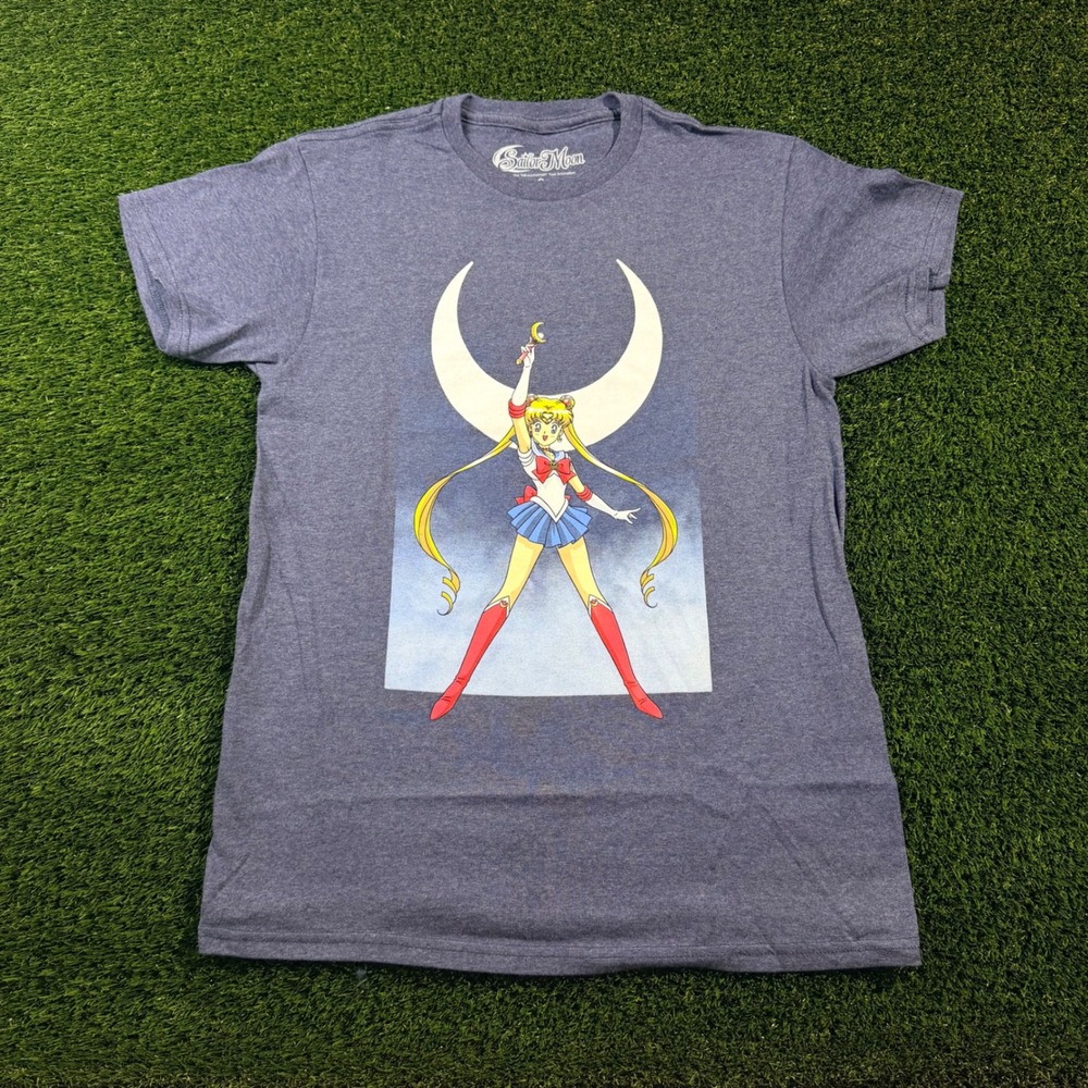 Sailor Moon Graphic T-Shirt Blue Heather Usagi Tsukino Anime Tee Small